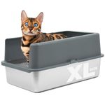 iPrimio Stainless Steel XL Cat Litter Box - Enclosed High-Sided Litter Box for Big Cats - Easy Cleaning, Odour-Resistant Pan - Durable Cat Litter Tray with Smooth Surface, 23.5" x 15.5" x 6"