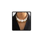 Carufin Vintage Imitation Pearl Necklace Bracelets Chunky Pearl Choker Necklaces Large Big Pearl Necklace Jewelry for Women and Girls (Silver Necklace)