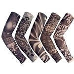 5pcs Fake Temporary Tattoo Sleeves Body Art Arm Stockings Slip Accessories Skull Halloween Cosplay Party Tattoo Sleeve Sunscreen Protector For Men Women Outdoor Sport Cycling Driving 4.7x18.1x2.9"