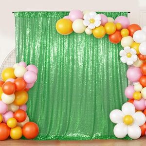 Green Sequin Backdrop 6FTx8FT Photobooth Backdrop Curtains for Birthday, Party, Wedding Decoration