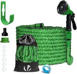 VOUNOT Flexible Garden Hose, 15 m, Flexible Water Hose, Expandable with 10 Spray Functions, Quick Adapters and Wall Mount, Green