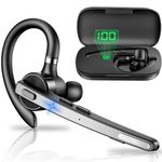 New bee Bluetooth Headsets Dual Mic V5.1 Bluetooth Earpiece Wireless with LED Charging Case 60Hrs Play Time Hands Free Earpiece CVC8.0 for Business/Office with Android iOS Laptop