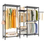 Exglobol Heavy Duty Portable Closets Garment Rack, Adjustable Clothes Rack with 7 Tiers Metal Wire Shelving, 4 Hanging Rods, Freestanding Wardrobe Closet Storage Rack, Black