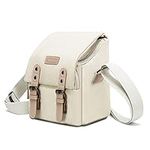 Cwatcun Compact Camera Bag Case Canvas Leather Trim Compatible for Nikon, Canon, Sony Mirrorless Camera and Lenses Water Resistant, Camera Shoulder Messenger Bag Beige(Small)