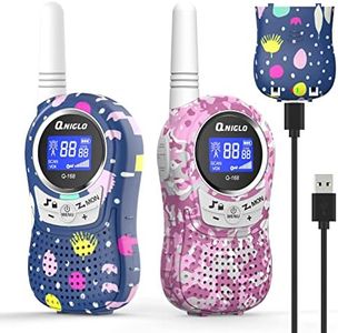 QNIGLO Walkie Talkies Rechargeable for Kids, Long Distance PMR Walkie Talkies Fun Toys Birthday Presents Xmas Gifts for 4 5 6 7 8 9 10 Year Old Girls Boys Children Adult Outdoor Game Camping Pink/Blue