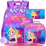 3PCS Mermaid Backpack for Girls, 16”Kids Sequin Bookbag with Lunch Box, School Bag for Elementary Toddler