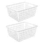 Brightalk 14'' Upright Freezer Storage Baskets, White Wire Storage Bins Large Bakset for Freezer, Pantry, Bathroom Organizing, Set of 2 (BT08101)