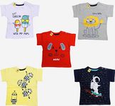 Infantbond Baby Boy's & Baby Girl's Half Sleeves Regular Fit T-Shirt, Touch Button Regular Fit T-Shirts (Pack Of 5, Yellow, Red, Grey, Blue, White P, 9-12 Months)