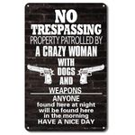 QYAYIK Funny No Trespassing Signs, Private Property No Soliciting Yard Sign, Beware Of Dog Warning Metal Tin Signs for House Door Home Protected Sign 12x8 Inch