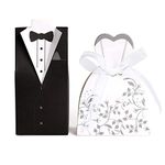 JZK 100x Groom suit bride wedding dress shaped wedding favours boxes confetti sweets box wedding rice box small paper favors gift boxes for wedding anniversary engagement hen party prom