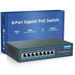 YuanLey 8 Port Gigabit PoE Switch, 8 PoE+ Ports 1000Mbps, 120W 802.3af/at, Metal Fanless Unmanaged Plug and Play