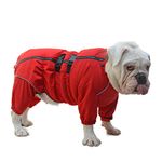 Dogs Waterproof Jacket, Lightweight Waterproof Jacket Reflective Safety Dog Raincoat Windproof Snow-proof Dog Vest for Pugs English French Bulldog American Pit Bull Red B-M