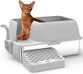 Stainless Steel Cat Litter Box with Lid, Extra Large Litter Box for Small Cats, Enclosed Metal Litter Box with Fun Passage, Non-Sticky, Anti-Leakage, Easy Cleaning, Includes Scoop Gray