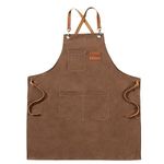 FunChaos Brown Canvas Aprons, Work Aprons for Men Women, Chef Aprons with Adjustable Strap and 3 Pockets, Apron for Servers Kitchen Cooking Baking Artist Painting, Cross Back