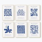 Blue Matisse Wall Art Prints Set of 6 Abstract Aesthetic Canvas Wall Art Trendy Henri Matisse Wall Art Poster Navy Blue Artwork Flower Market Minimalist Pictures for Room Bedroom 8x10 Inch Unframed