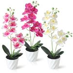 Dremisland 3 Pack Artificial Orchid Flowers Fake Phalaenopsis Flowers Artificial Potted Plant Real Touch Orchid Flowers Fake Greenery Plants Decor for Home Office Table Desk Living Room Bathroom