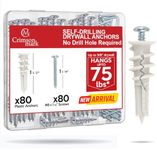 CrimsonMark 160Pcs Self Drilling Drywall Anchors and Screws kit #8 x 1-1/4”- Superb Wall Anchors for Drywall, Holds Upto 75lbs – No Drill Hole Required with These Dry Wall Screws and Anchors