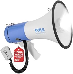 Pyle Portable Compact PA Megaphone Speaker w/LED Flashlight, Alarm Siren, Adjustable Volume, 50W Handheld Lightweight Bullhorn w/Detachable Mic, Battery Powered, for Indoor Outdoor Use (PMP51LT)