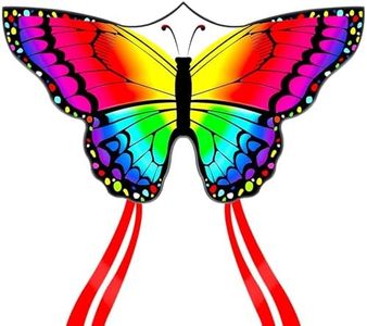 Flying Hoofer Cometa de mariposa grande para adultos y niños de 4 a 8 años y 8 a 12 años, fácil de volar, cometa de una sola línea de 55 x 28 pulgadas para exteriores, parque o playa (arcoíris)