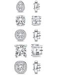 Morfetto 5 Pairs Stainless Steel Magnetic Stud Earrings for Women Men Non Piercing CZ Magnetic Stud Earrings Round Square Teardrop Faux Diamond Halo Clip On Stud Earrings Set Silver