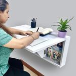 HIND INTERIORS: XL Wall Mounted Foldable Study Table - Solid Wooden Construction + Storage | Office & Student Desk for Home, Laptop, Computer: Water & Termite Resistant Desk (Matte White - 30 Inch)