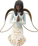 Pavilion Gift Company Lord is My Strength Exodus 15:2-5.25 Inch African American Kneeling Praying Collectible Resin Angel Figurine, Blue