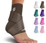 Sleeve Stars Ankle Brace for Sprained Ankle, Plantar Fasciitis Relief Achilles Tendonitis Brace, Ankle Support for Women & Men w/Strap, Heel Protector Wrap for Pain & Compression (Single/Dark Brown)