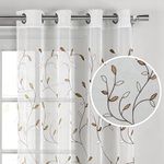 Window Elements Wavy Leaves Embroidered Sheer Grommet Curtain Panel, Chocolate