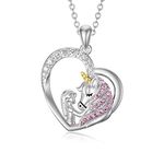 AOBOCO 925 Sterling Silver Unicorn Pendant Necklace, Unicorn Gifts for Girls Women Daughter (Pink)