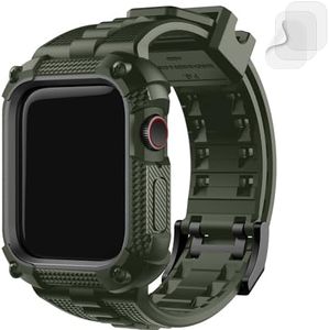 Fullmosa Compatible with Apple Watch Bands 41mm 40mm Series 9/8/7/6/5/4/SE2/SE, TPU Rugged iWatch Strap Military Grade Shockproof Bumper Case with Screen Protector for Men Women (40mm, Army Green)