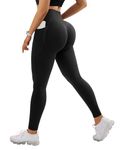 RXRXCOCO Leggings with Pockets Women Hidden Scrunch Gym Leggings High Waist Seamless Leggings Sports Butt Lift Leggings Black