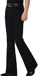 Men's Black Flared Pants Male Comfort Flared Retro Leg Disco Trousers Men Slim Fit Flared Bell Bottom Pants (34,Black)