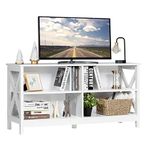 Tangkula TV Stand for TVs up to 55 Inches, 47" Farmhouse Entertainment Center with 4 Open Shelves & Built-in Cable Holes, TV Console Table with X-Shaped Frame for Living Room (White)