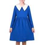 Sunny Fashion Girls Dress Blue White Collar Casual Student Uniform Long Sleeve Age 6 Years