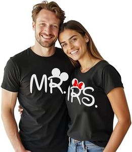 Couple Matching Shirts Mr Mrs His and her T-Shirt Set Husband Wife Man Women Out fits Valentine, Black, Large