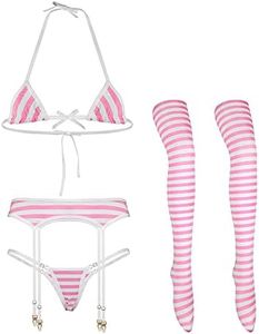SPORCLO Cute Sexy Anime Lingerie Bra and Panty Set Lolita Cosplay Micro Underwear Suit Kawaii for Women, B-Garter Pink, One Size
