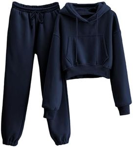 GTLIAE Sweatsuits for Women 2 Piece Set Crop Fleece Lining Hoodies Jogger Sweatpants Sweat Suits(Navy-S)