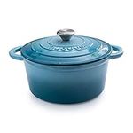 Cast Iron Pot with Lid – Non-Stick Ovenproof Enamelled Casserole Pot – Sturdy Dutch Oven Cookware – Blue, 4.7L, 24cm – by Nuovva