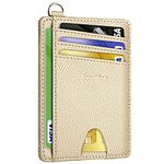 Slim Minimalist Front Pocket Wallet, Ecovision RFID Blocking Credit Card Holder Wallet with Detachable D-Shackle for Men Women (Luxury Gold)