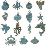 DanLingJewelry 60Pcs 15 Styles Marine Animal Charms Blue Sea Creatures Charms Ocean Fish Dolphins Pendants for DIY Summer Jewelry Making