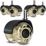 Sytopia Heavy Duty Office Chair Wheels for Hardwood Floors and Carpet- Replaces Mat, Upgrade Rubber Replacement Casters, Universal Accessories Quiet Smooth Computer Chair Rollers- Set of 5 Yellow