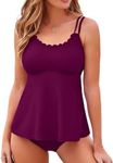 Aleumdr Womens Two Piece Bathing Suit Push Up Tankini Top with Bottom Bathing Suit Tummy Control Swimwear Purple Medium