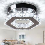 Cainjiazh Mini Chandelier Crystal LED Ceiling Light Fixture Modern Pendant Lamp Semi Flush Mount Crystal Ceiling Lighting for Hallway Staircase Staircase Kitchen Bedroom Dinning Room(Cool White)