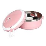 GAESHOW Bento Box Lunch Box Adults, Round Metal Stainless Steel Bento Box, Leakproof Lunchbox for Kids, Lunch Container for School, Office, Picnic, Pink