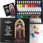 Castle Art Supplies 24 x 12ml Oil Paint Set | Great Value Set for Adult Artists, Beginners and Advanced | Vibrant Variety of Smooth-to-use Colours | in Impressive Presentation Box with Tutorial