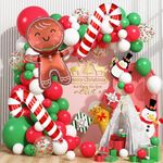 Christmas Balloon Garland, GREMAG 100PCS Red Green White Balloons Arch Christmas Decorations with Gingerbread Man Red Crutch Foil Balloons, for Christmas New Year Party Decoration Supplies DIY