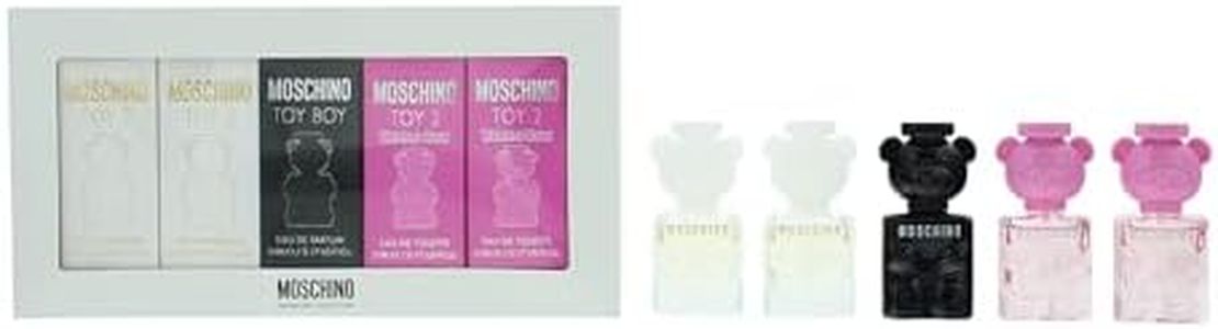 Moschino Miniature Collection Set by Moschino for Unisex - 5 Pc Mini Gift Set 2 x 0.17oz Toy 2 Bubble Gum EDT Spray, 2 x 0.17oz Toy 2 EDP Spray, 0.17oz Toy Boy EDP Spray
