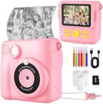 Instant Print Camera, Kids Camera Digital Camera 1080P HD Photo and Video Recording with 32G SD Card, 3 Rolls Photo Paper for Age 6-12 Boys and Girls Birthday Chirstmas Gifts (Pink)