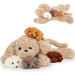 MorisMos Giant Dog Teddy Stuffed Animal, 60cm Large Mom Stuffed Dog with 4 Puppies Inside, Kawaii Dog Plush Soft Toy Big Fluffy Puppy Teddy Gifts for Girls Boys Girlfriend Birthday Deco