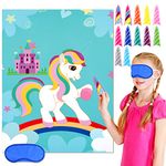 ASTARON Pin The Horn on The Unicorn Games for Kids Birthday Party Games Unicorn Party Decorations, Funny Unicorn Party Games Set Unicorn Birthday Party Supplies